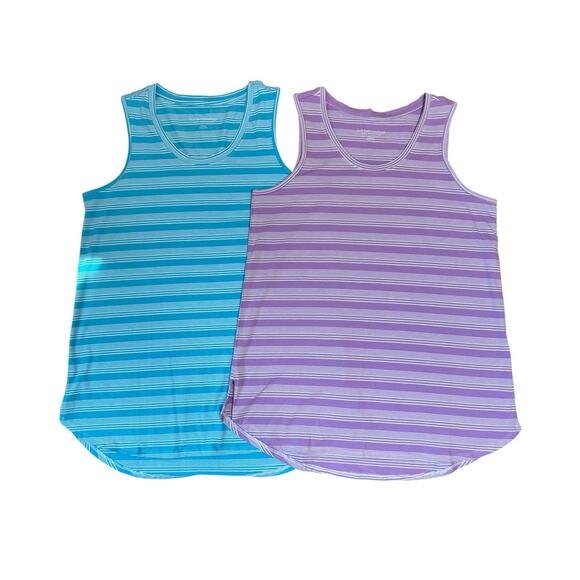 Soft Surroundings Isabel Pima Tunic Tank Bundle Purple‎ Blue Striped Size M - Picture 1 of 10